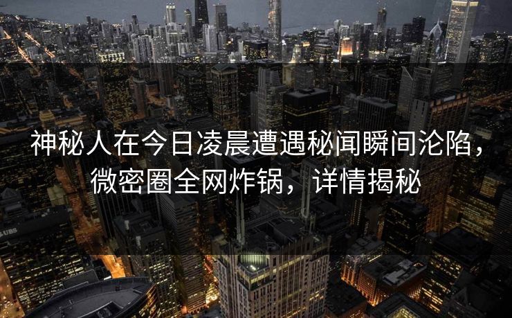 神秘人在今日凌晨遭遇秘闻瞬间沦陷，微密圈全网炸锅，详情揭秘