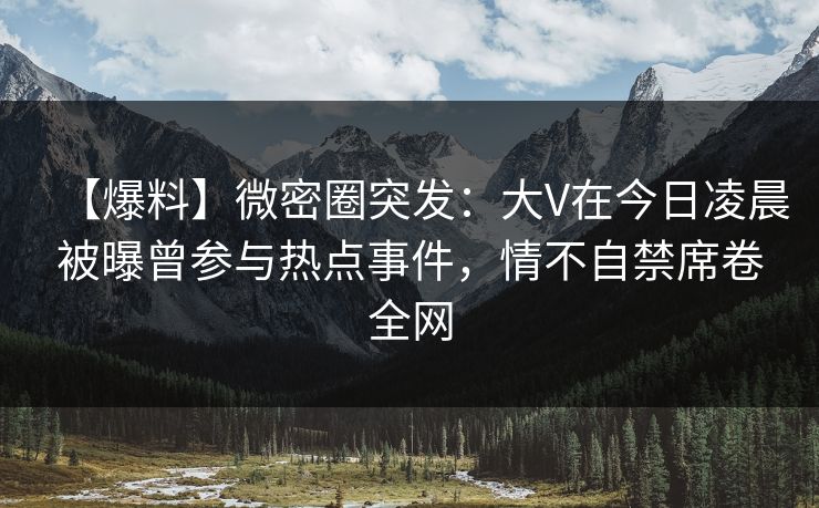 【爆料】微密圈突发：大V在今日凌晨被曝曾参与热点事件，情不自禁席卷全网